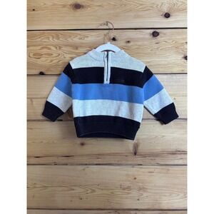 Kenneth Cole Reaction‎ Striped Quarter Zip Sweater Blue Brown Cream Boys 18M